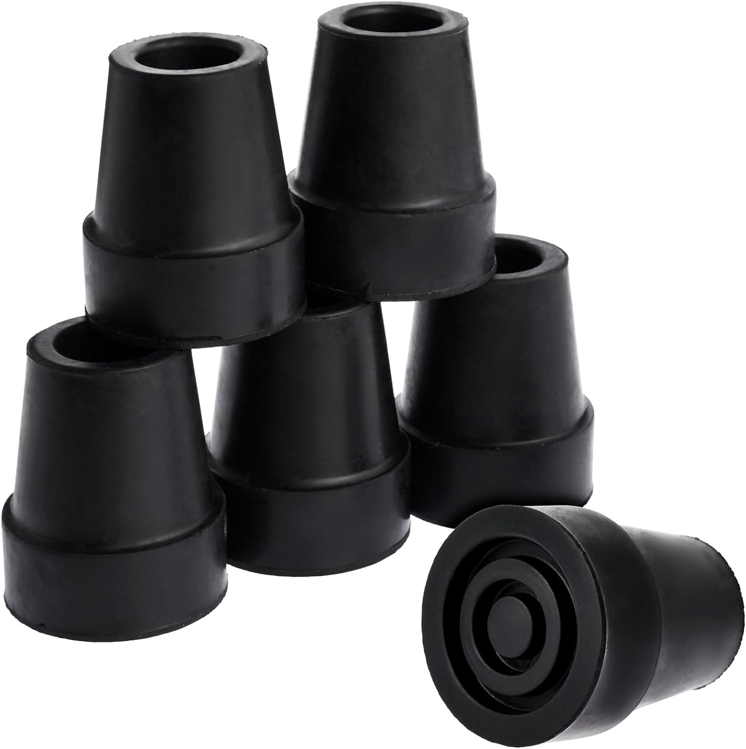 6 Pack Replacement Rubber Cane Tips for Canes, Walking Sticks, Walkers (Black, 3