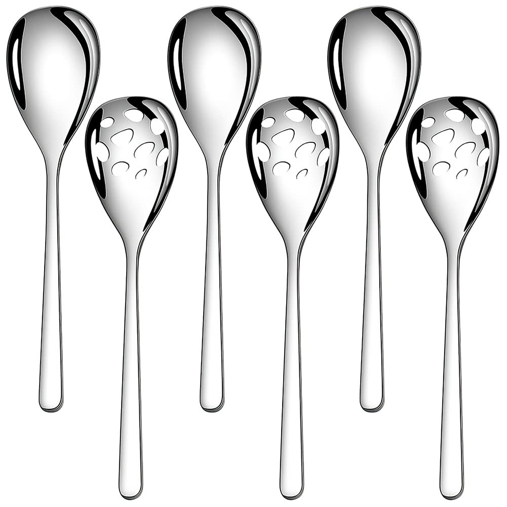 6-Piece Serving Set Stainless Steel Serving Spoons 9.4Inches Large 3 Tablespoons