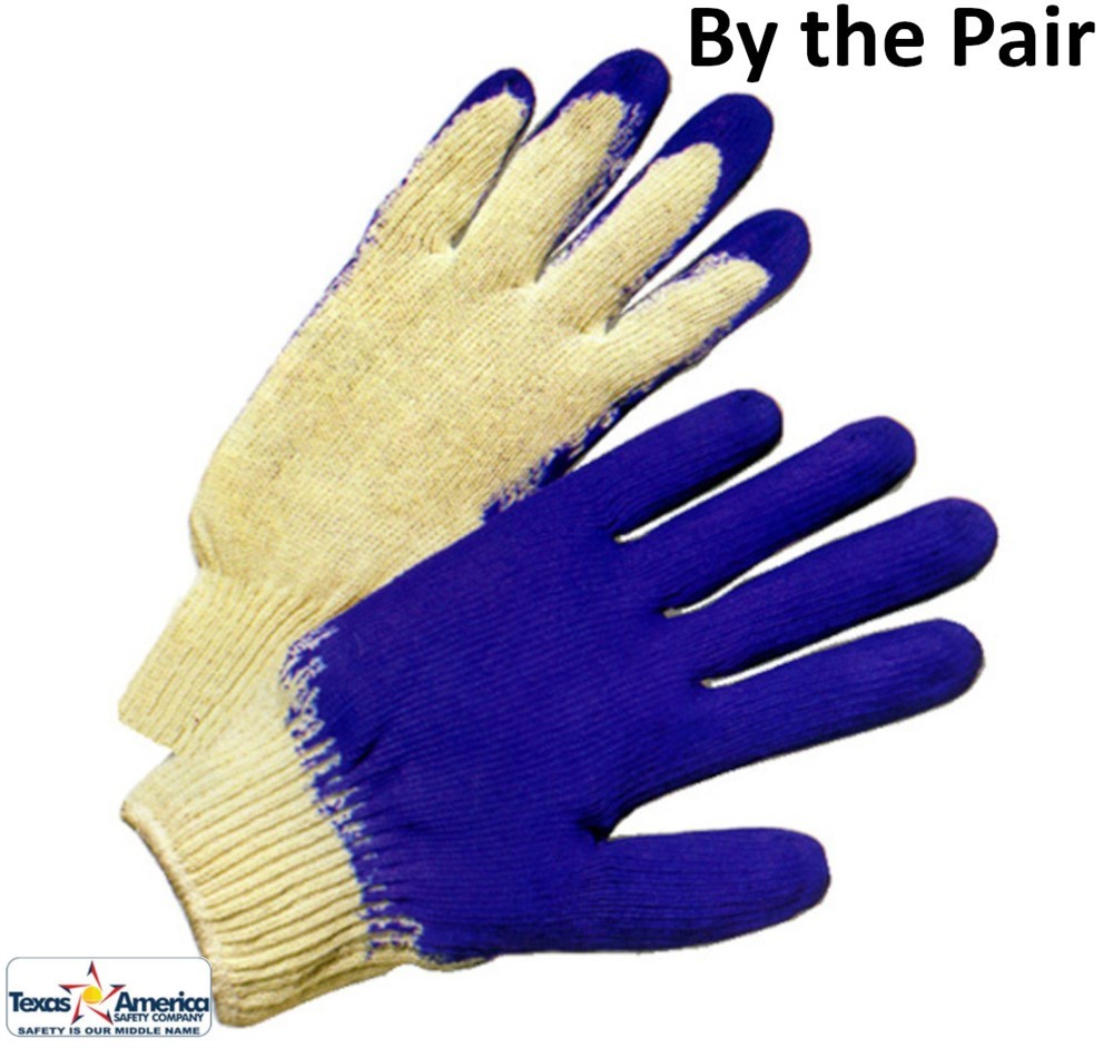 Cotton Knit Glove with Dipped Blue Rubber on one side (Sold by the Pair)
