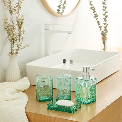 Clear Acrylic Bathroom Accessories Set - Rust-Free, 5 Piece Turquoise