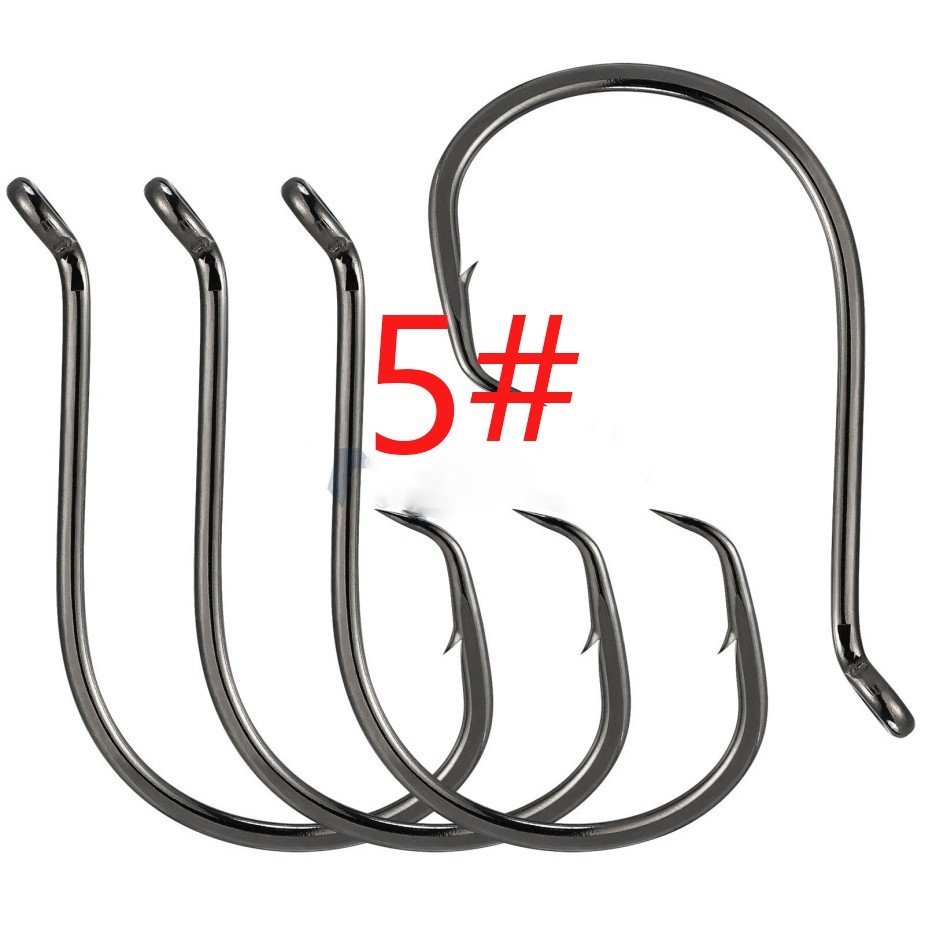 100pcs Circle Fishing Hooks 5# 5/0 Ultra Sharp Carbon Steel Octopus Offset*-/