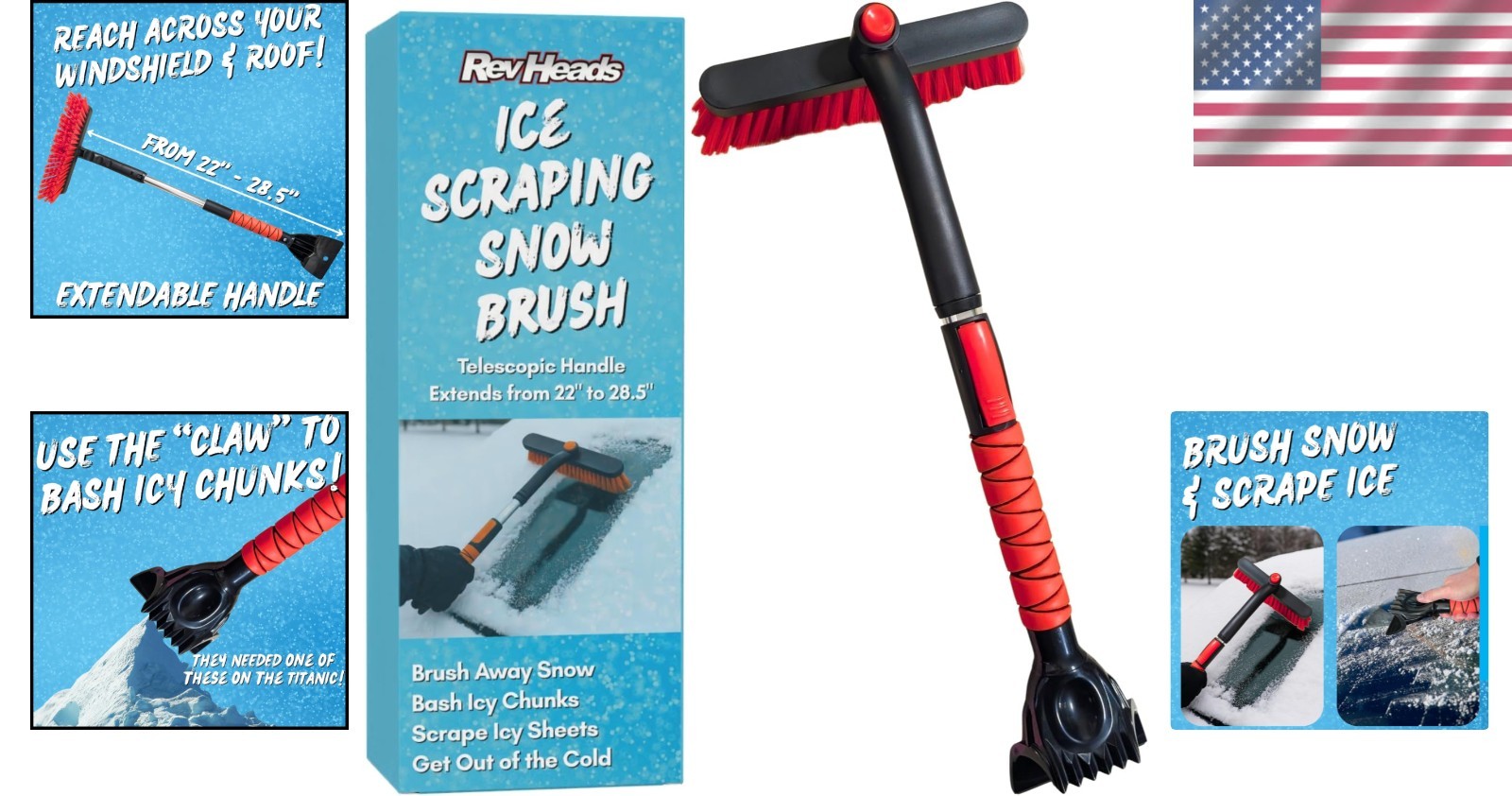 Heavy-Duty Ice Scraper with Snow Brush - Compact & Extended Design