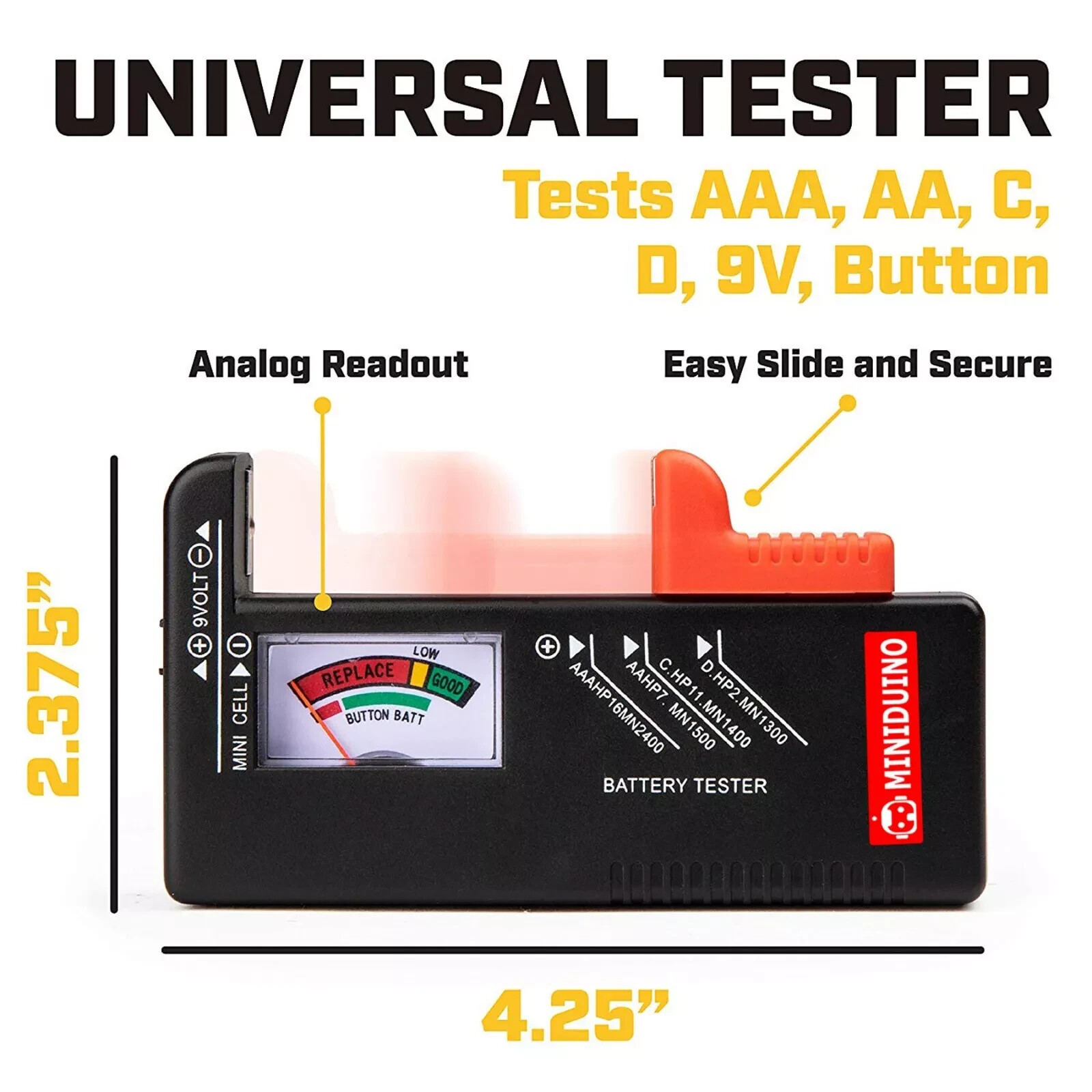 Battery Tester Checker Universal For AA AAA C D 9V 1.5V Button Cell Batteries
