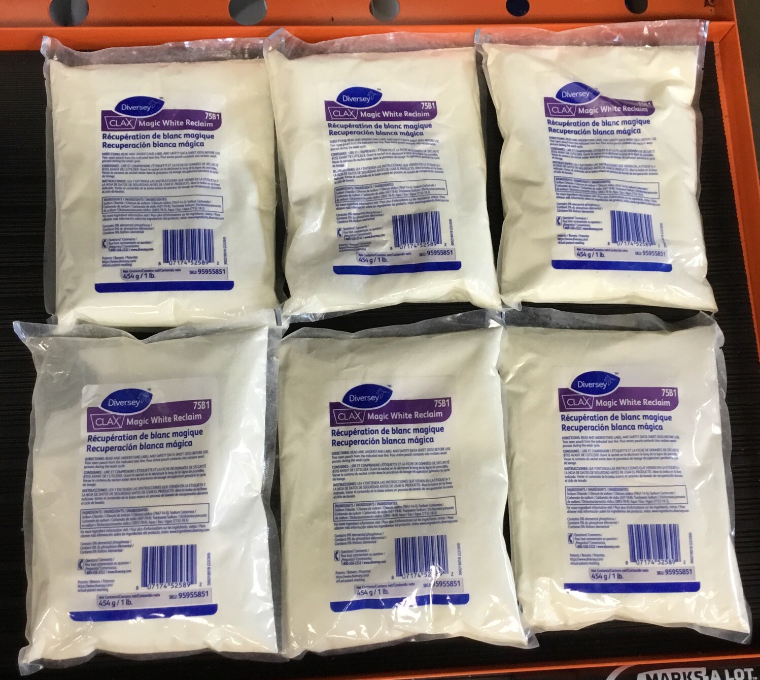6 Bags Diversey Clax 75B1 White Reclaim Fabric Stain Remover 1 lb In Each. fc77