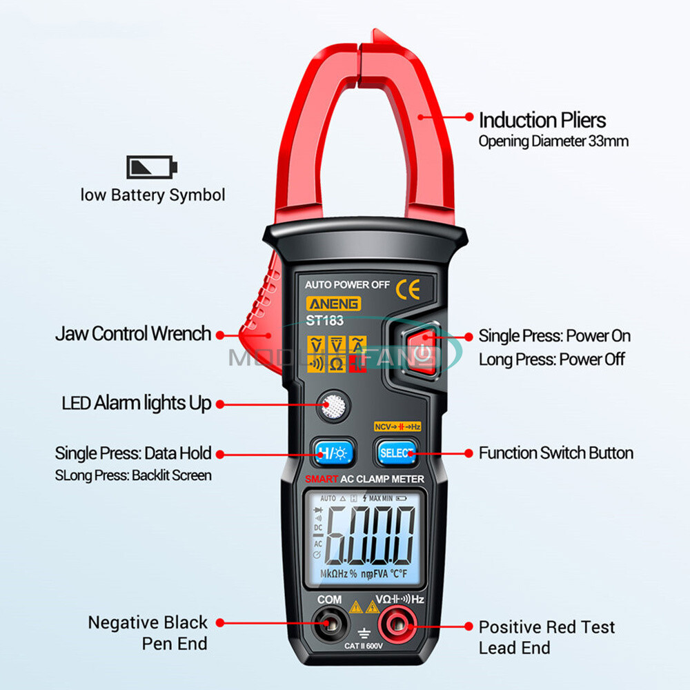 ANENG Digital Clamp Meter Multimeter AC DC Voltage Amp Hz Capacitance NCV Ohm