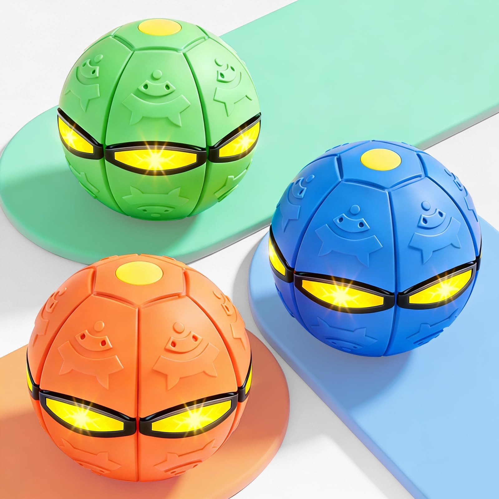 3 PCS Magic Bouncing Doggy Disc Balls with 6 LED Lights, Flying Saucer Ball T...