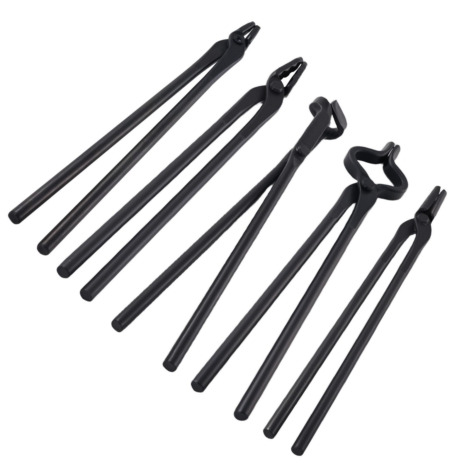 5PC Professional Blacksmith Tongs Carbon Steel Flat Square Wolf Blade Bolt