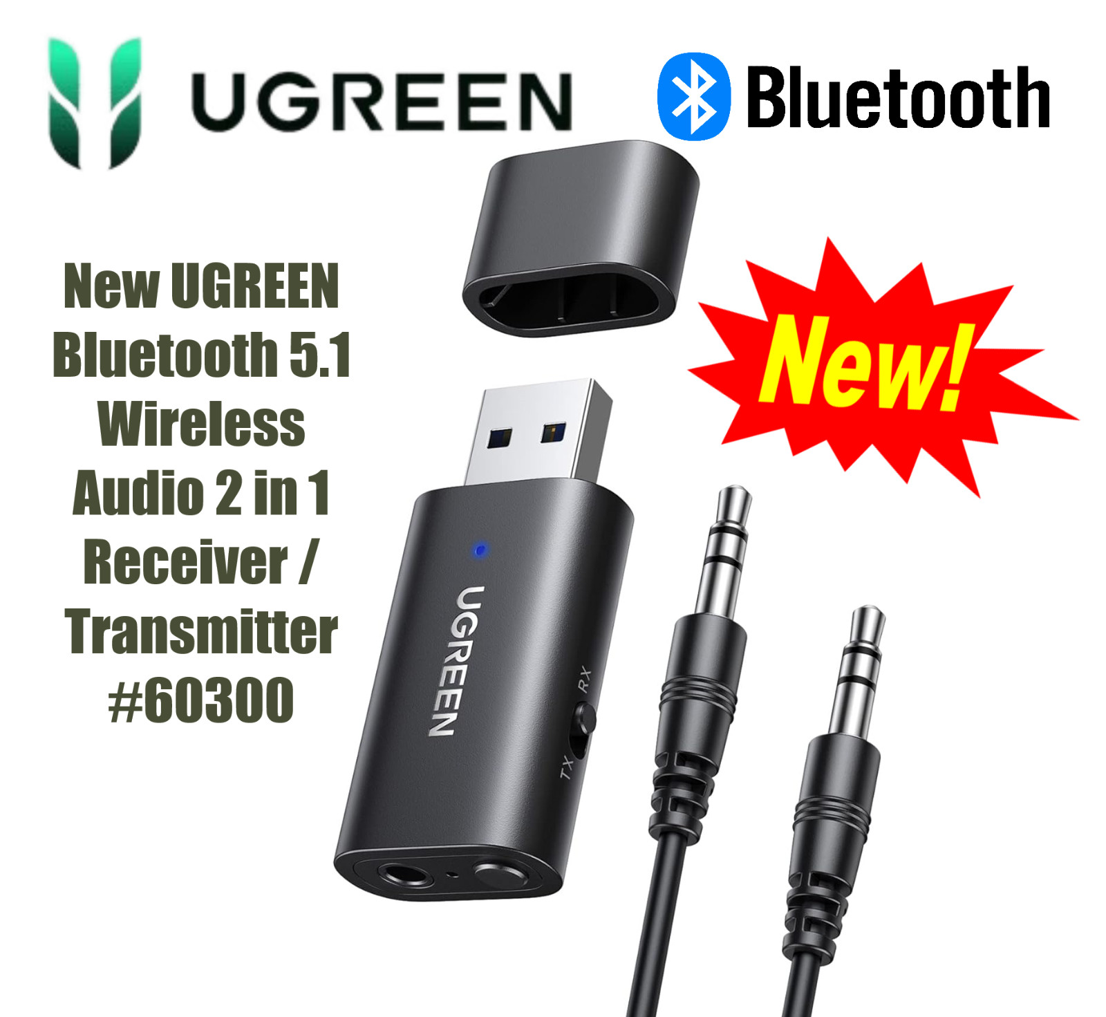 New UGREEN Bluetooth 5.1 Wireless Audio 2 in 1 Receiver / Transmitter #60300