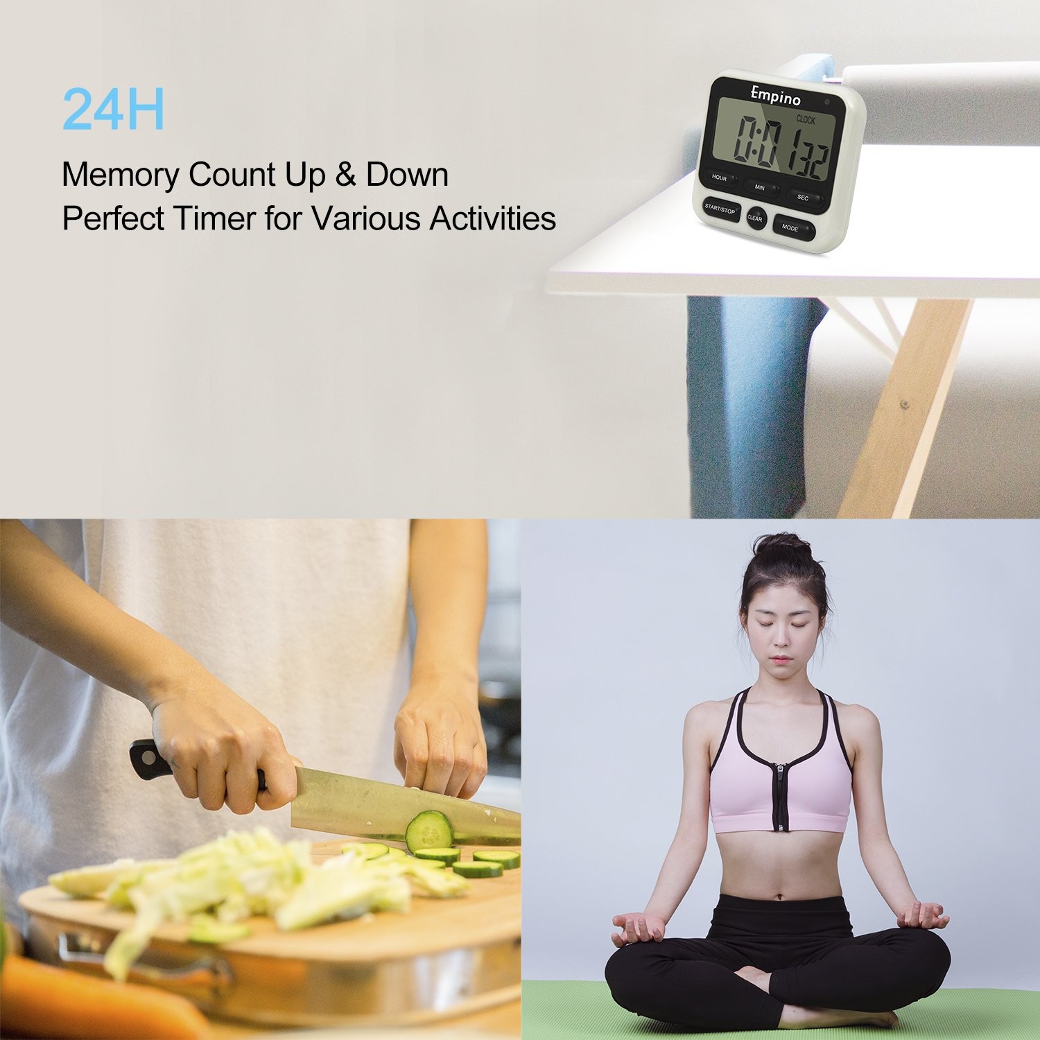 Digital Kitchen Timer - Empino Upgraded 24-Hours Cooking Timer Clock Countdow...