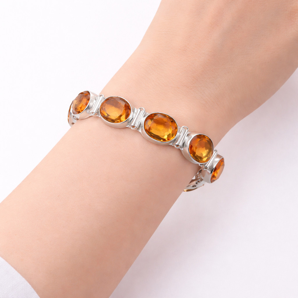 Natural Citrine Gemstone bracelet 925 Sterling Silver Jewelry Mother’s Day gift