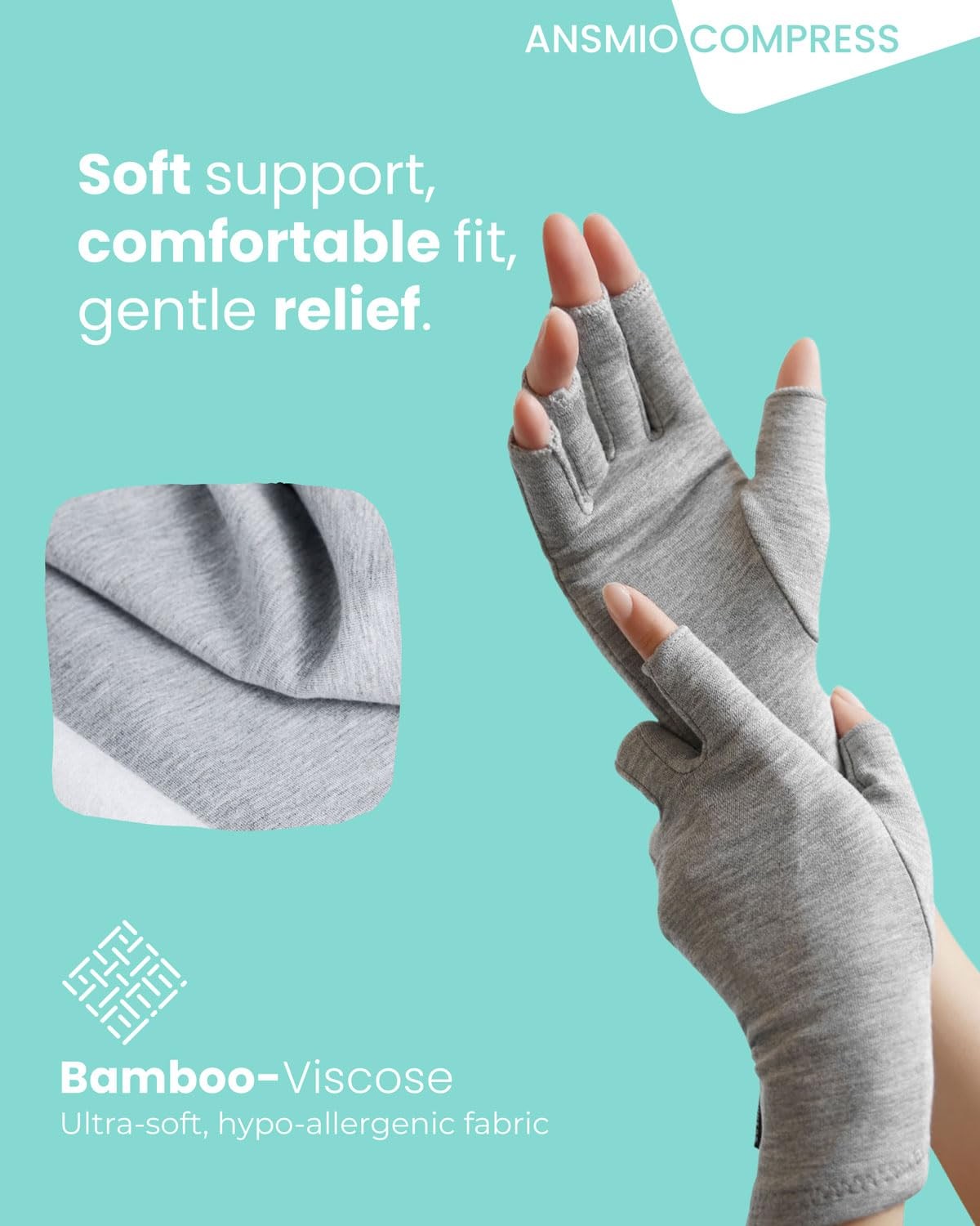 Rayon Derived from Bamboo Compression Gloves – Fingerless Arthritis & Carpal ...