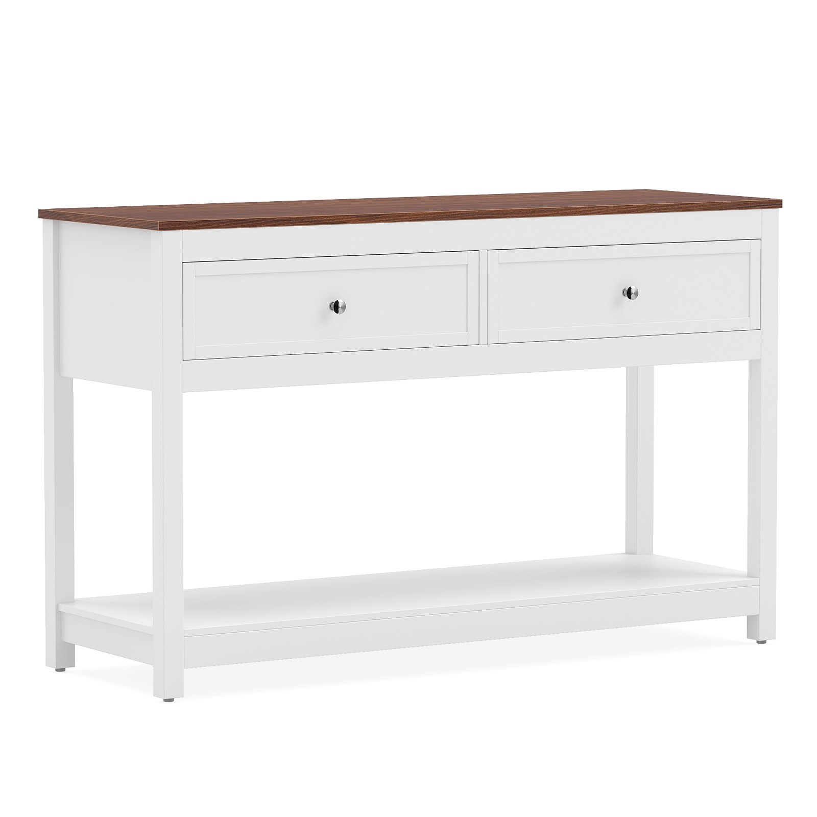 47”Farmhouse Console Table with 2 Drawers, Open Storage Shelf, Anti-Topping Kits