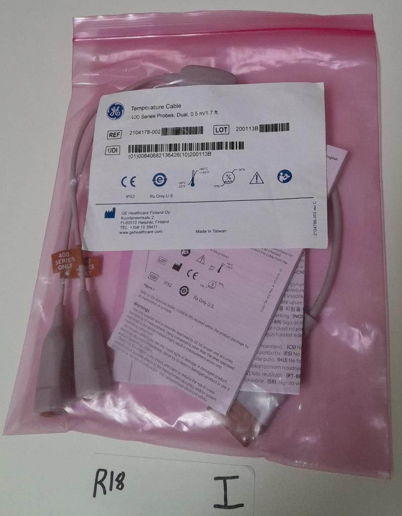 GE HEALTHCARE 2104178-002 DUAL 400 SERIES PROBE TEMPERATURE CABLE 0.5 /1.7 FT. !