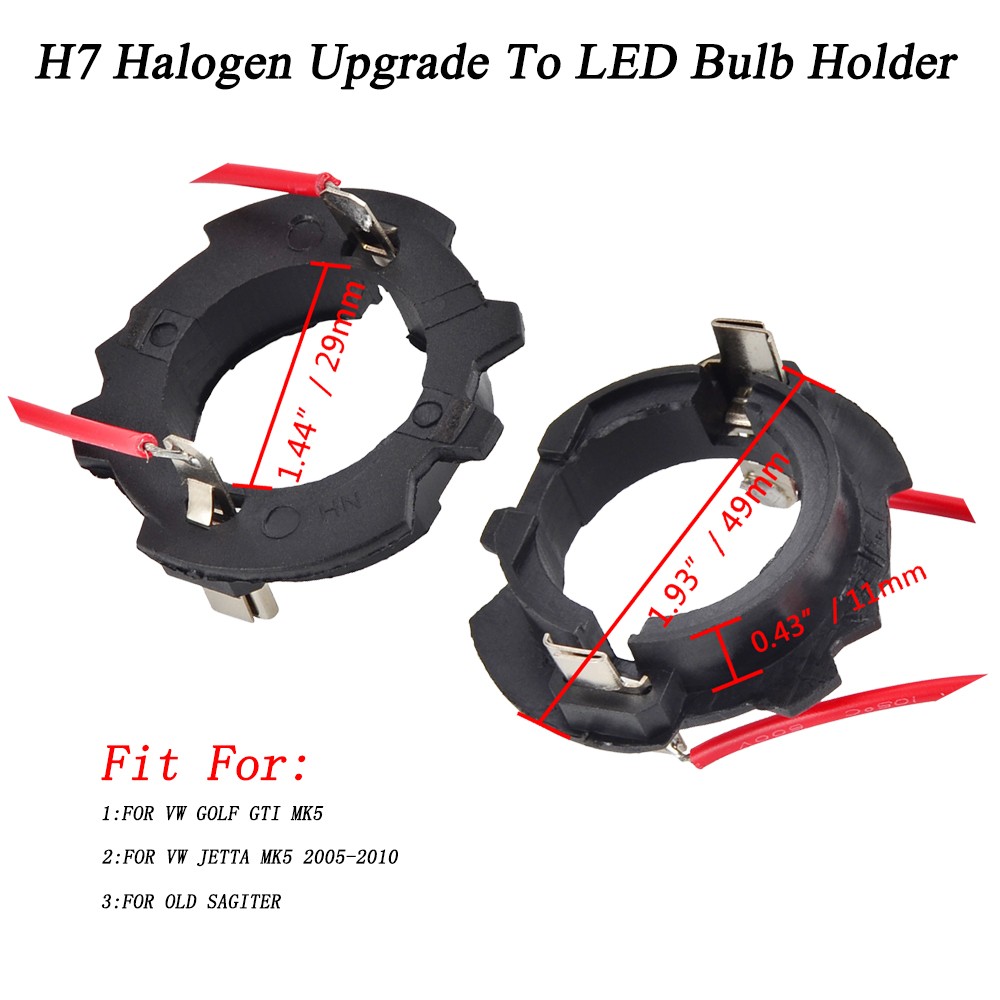 Pair H7 LED Headlight Bulb Base Holder Socket Adapters Retainer Clip Fits For VW