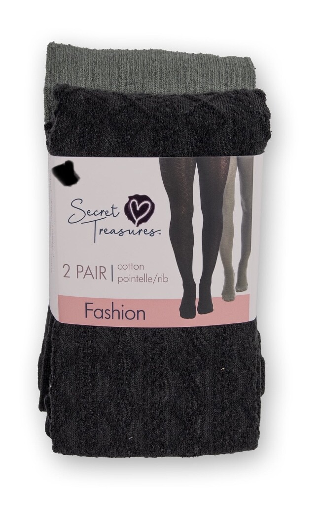 Women's Secret Treasures 2 Pair Fashion Tights SHEER/GEO/CABLE/RIB/FISHNET