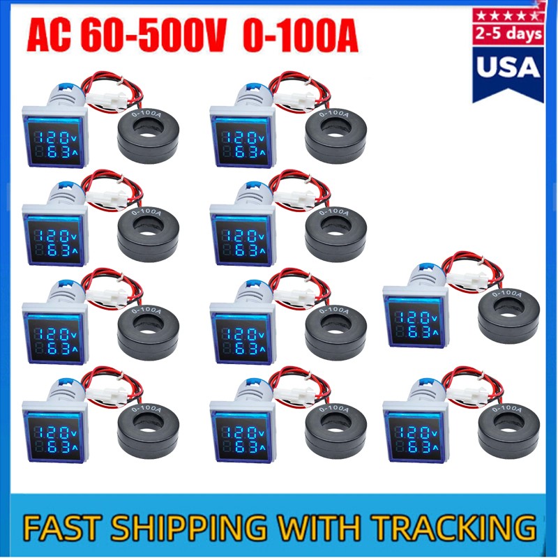 2-10PC AC 60-500V 0-100A 22mm 3 in1 Voltmeter Ammeter LED Digital Volt/AMP Meter