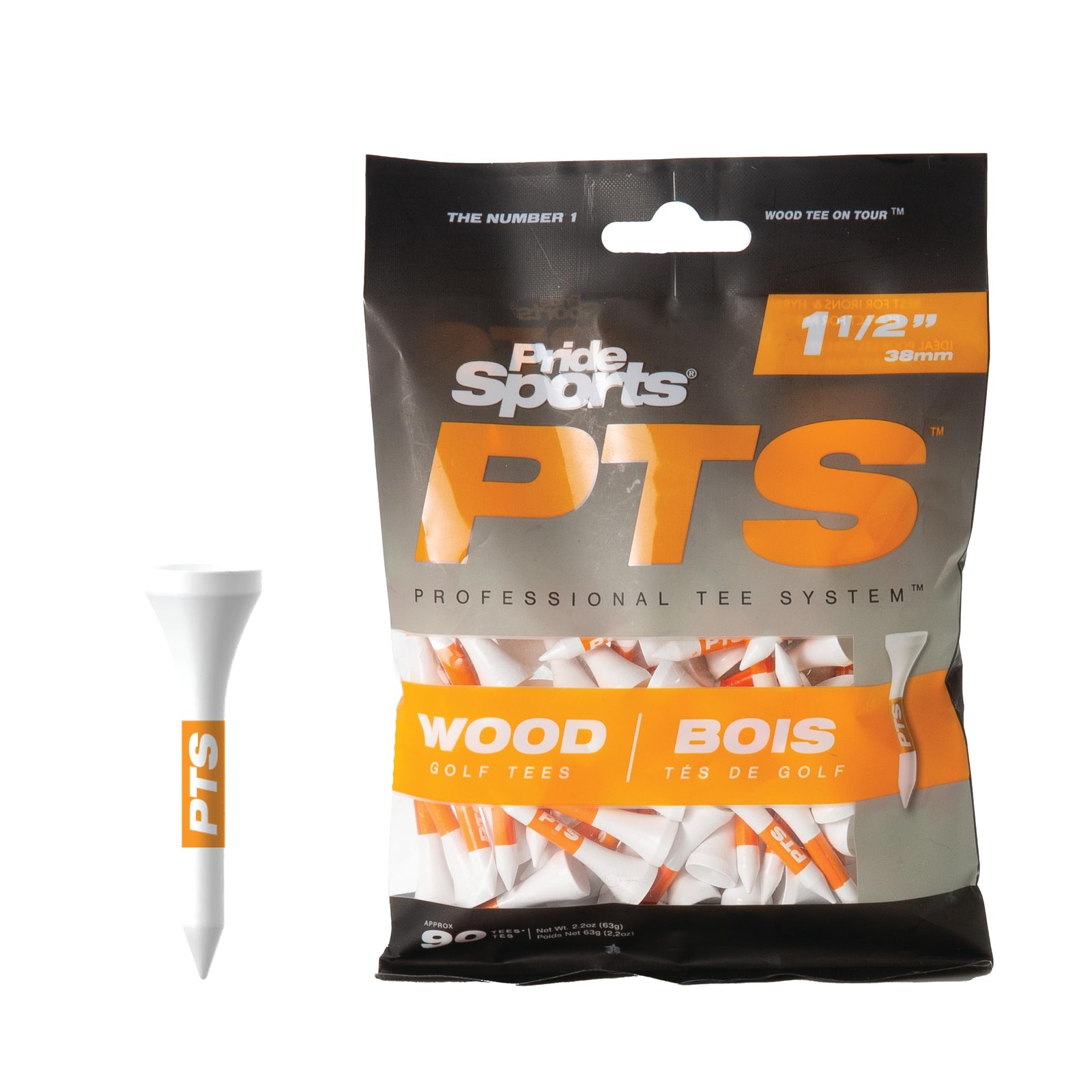 PTS Wood Golf Tees | 90 Count, 11/2 Inch | #1 Wood Tee on Tour | Best for Iro...