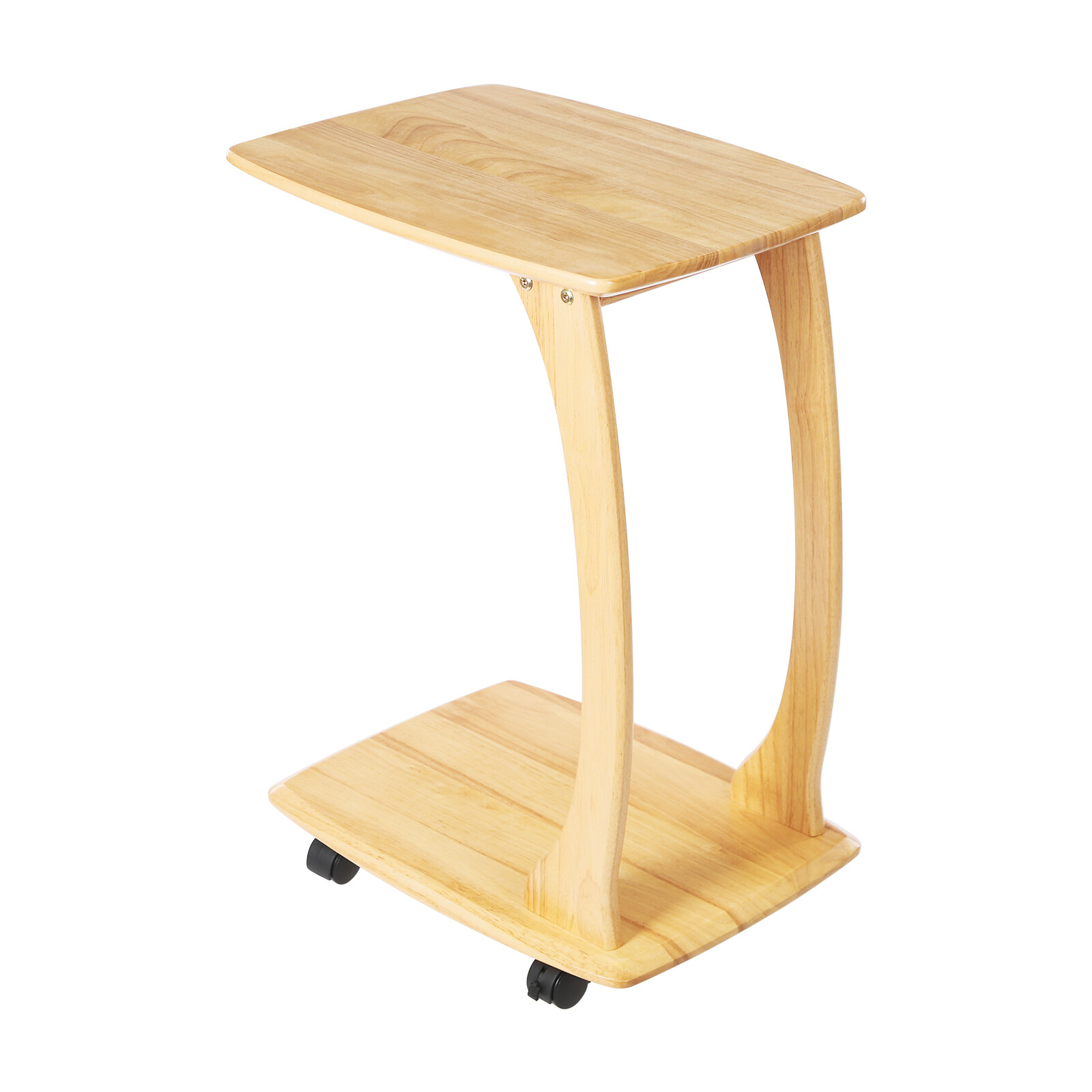 C-Shaped Side Table Floor Standing Solid Wood End Table With Wheels 24.8 inches