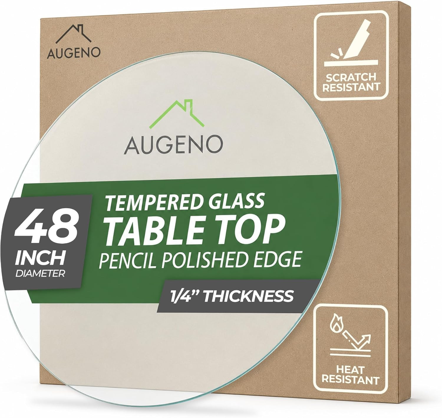 48 Inch round 1/4" Thick Pencil Polished Edge Glass Table Top with 6 Bumpers - T