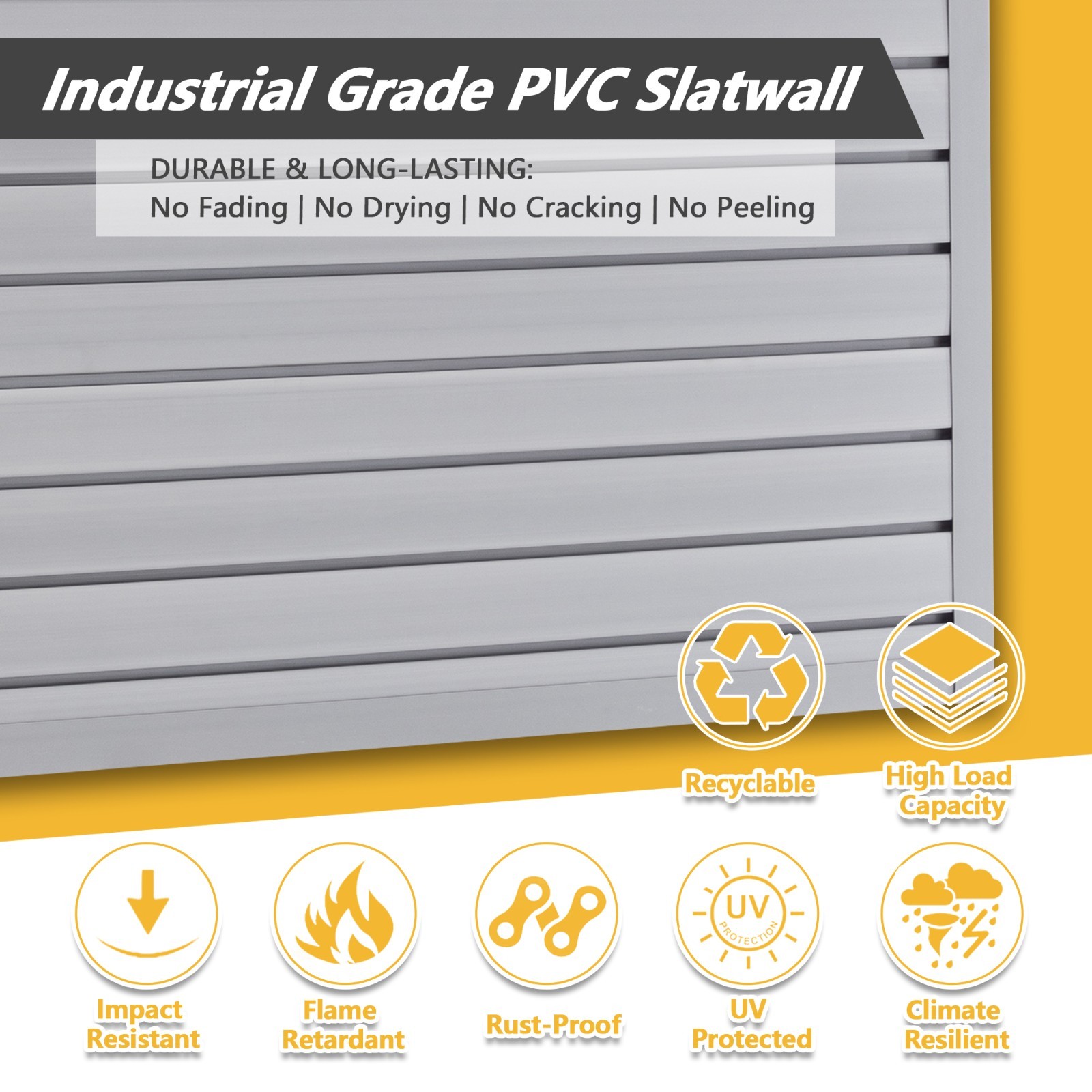 8 x4 PVC Slat Wall Paneling Interlocking Slatwall Panels Garage Storage - Hooks