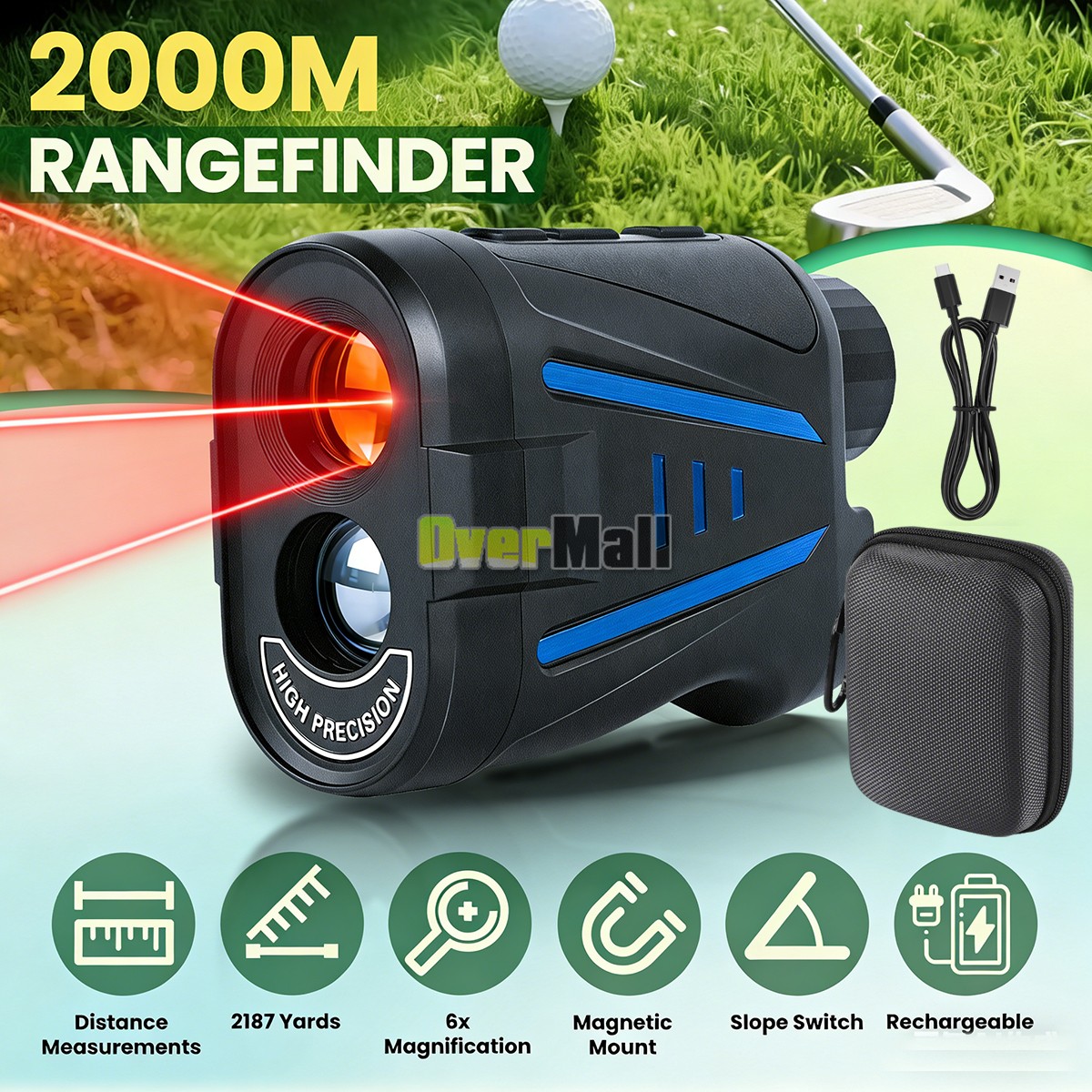 2187 Yard Laser Range Finder Telescope Golf Rangefinder Slope 6X Magnification