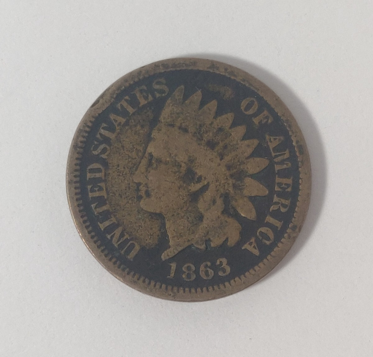 1863 INDIAN HEAD CENT WITH RIM DINGS