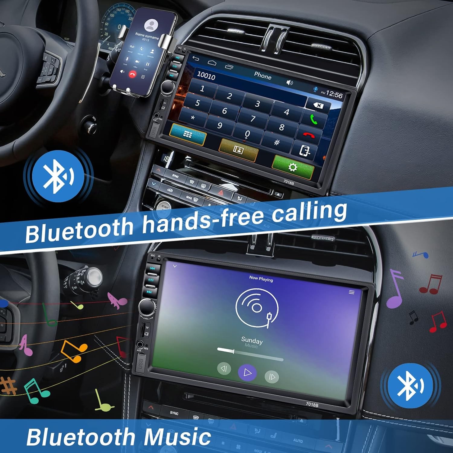 7' Touchscreen Double Din Car Stereo with Backup Camera Microphone