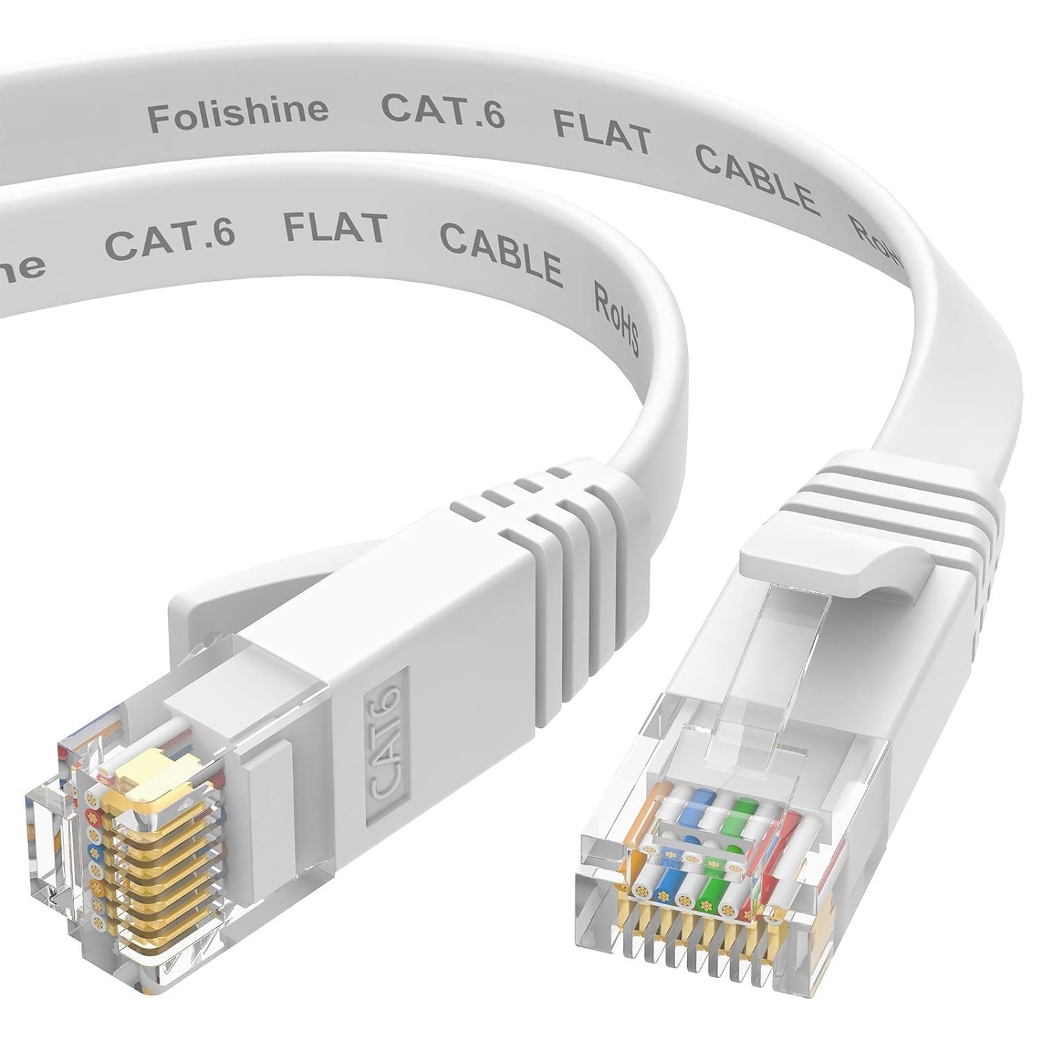 Folishine Cat 6e Ethernet Cable 10 ft, Flat Network with 10ft, white