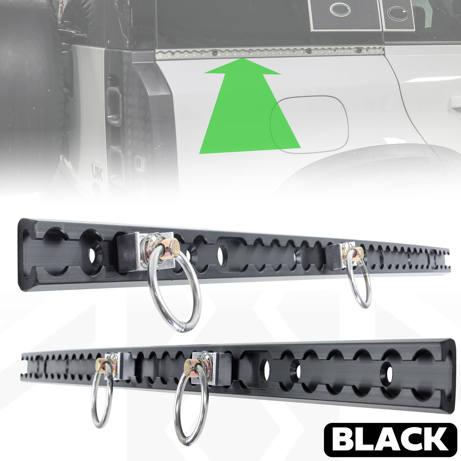 Black Utility rail Kit PAIR for Land Rover Defender L663 110 aluminium track