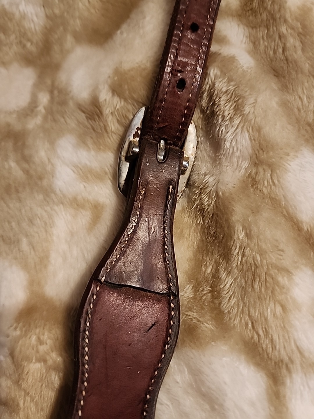 Double Eared Silver Dot Western Bridle Headstall Med Brown Leather EUC