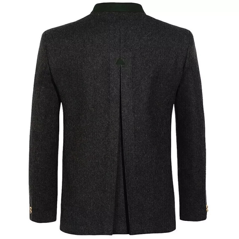 Men's German Bavarian Jacket Traditional Tyrol Loden Blazer Charcoal Wool Jacket