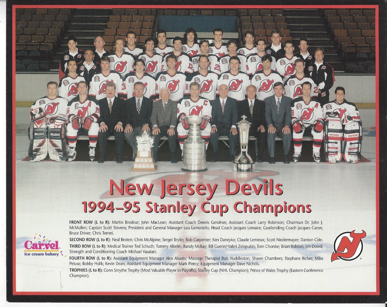 New Jersey Devils 1994-95 Stanley Cup Champions Photo 8X10"