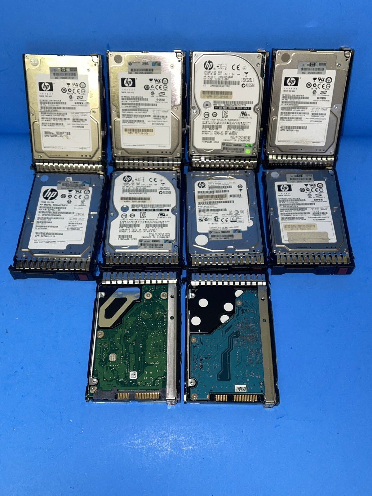"LOT OF 10" HP ASSORTED MODELS & PART NUMBER  146GB SAS 15K/10K HDD "NO CADDIES