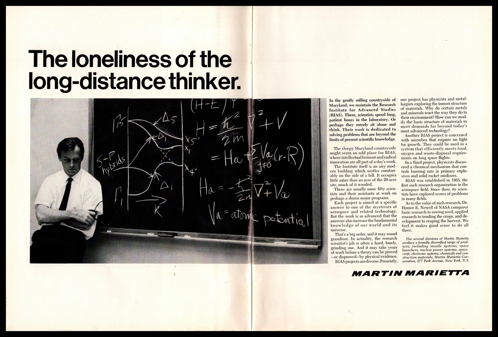 1967 Martin Marietta RIAS Maryland Classroom Chalkboard Equation 2-Page Print Ad