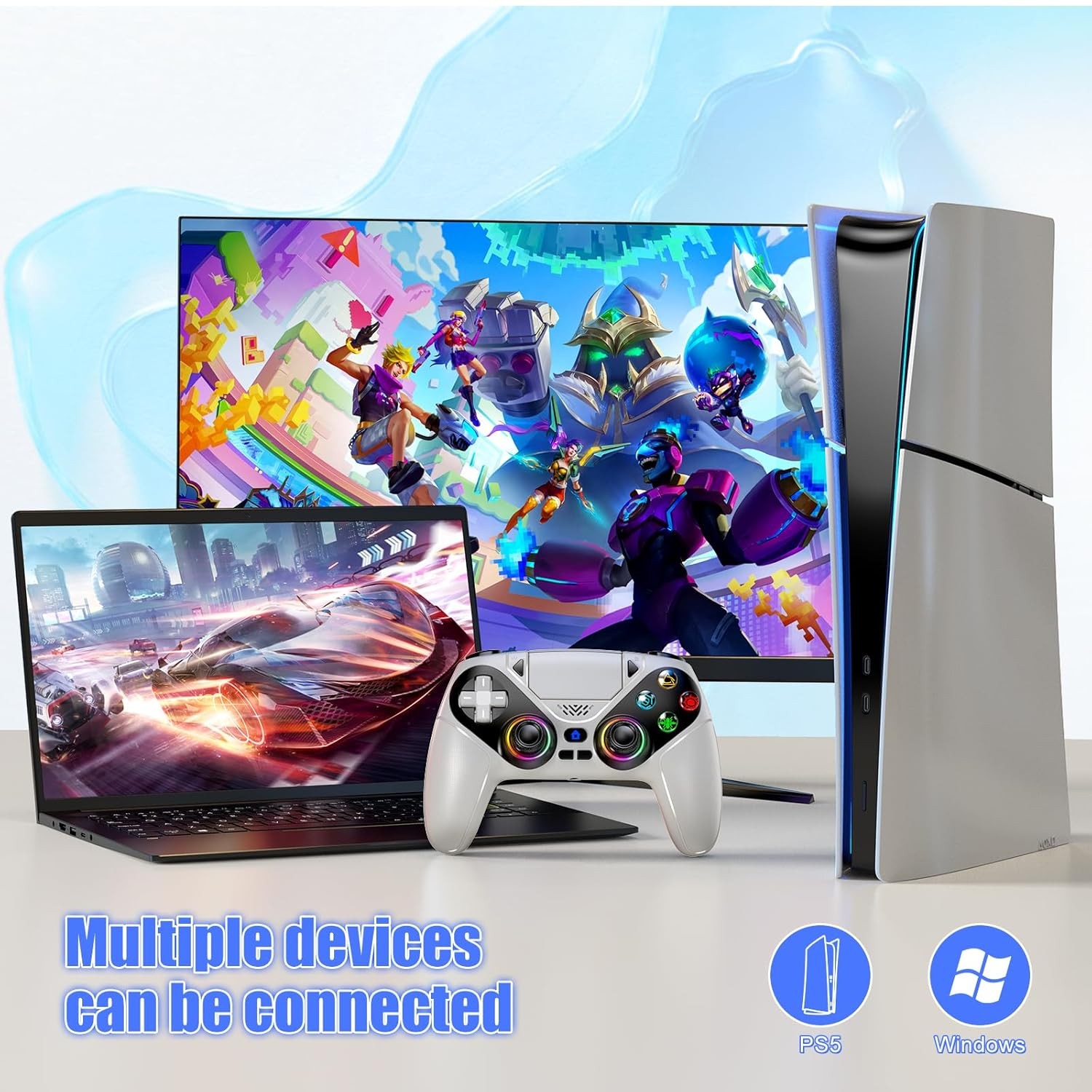 LED Wireless Controller for PS5, Compatible with PS5 Pro/Slim/PC, Dual