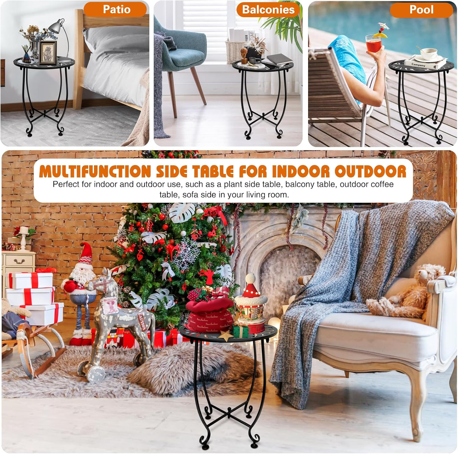 Outdoor Side Table for Small Spaces, Versatile 14 Inch round Metal End Table for