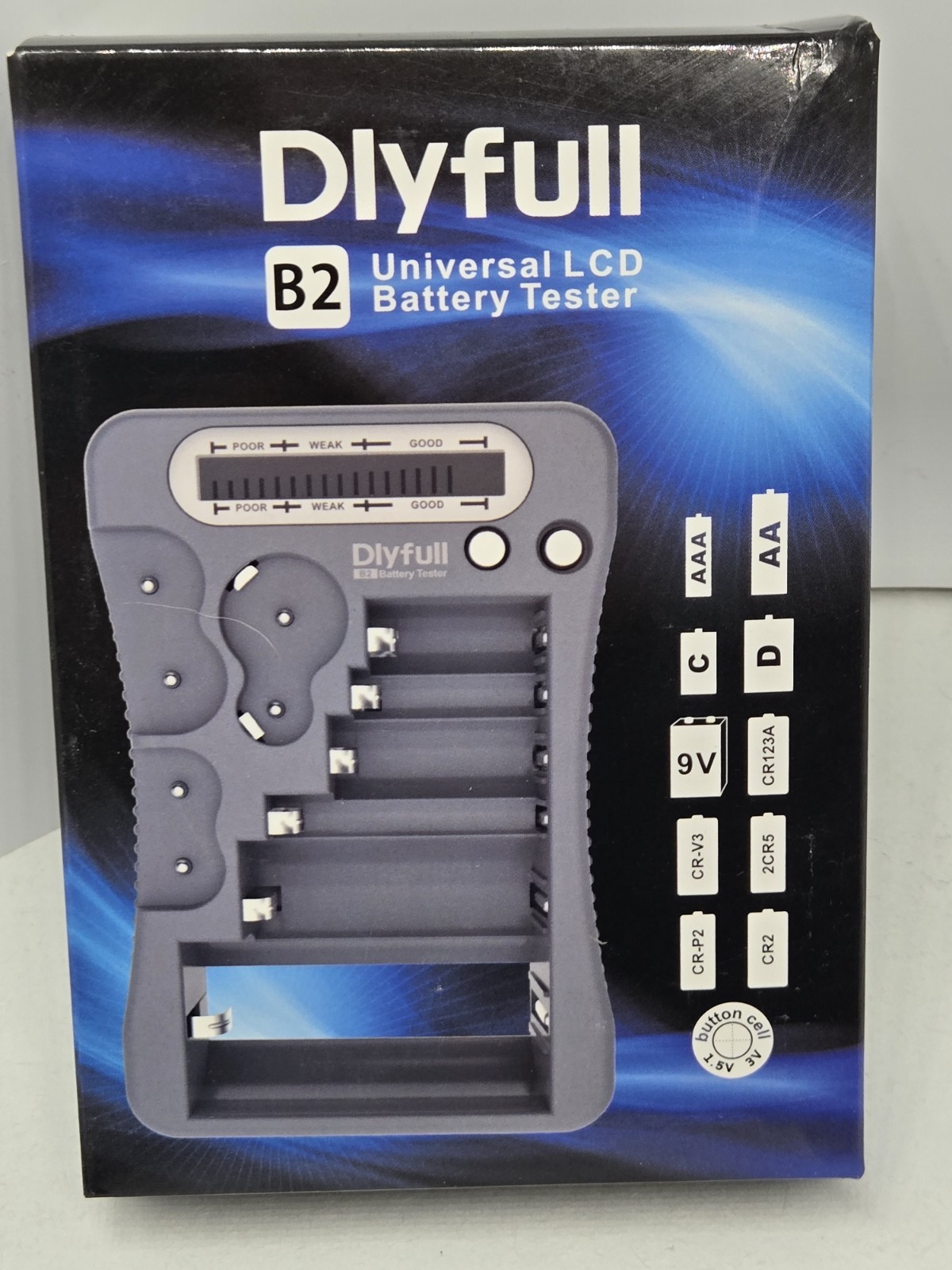 Handy Dlyfull B2 universal battery tester. Tests lots of battery types: AAA, AA,
