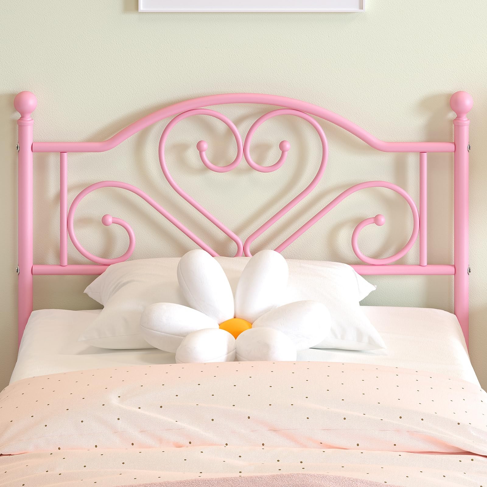 Twin Metal Bed Frame with Headboard, Underbed Storage, Pink
