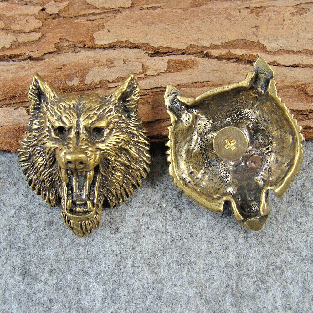 2pcs Brass "Wolf Head" Shape Bag Wallet Conchos Rivet Stud Punk Screw US