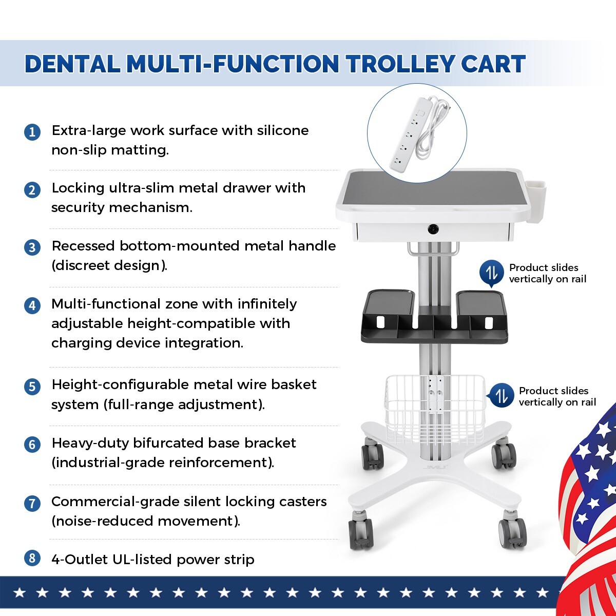 Dental Medical Rolling Multi-Function Trolley Cart