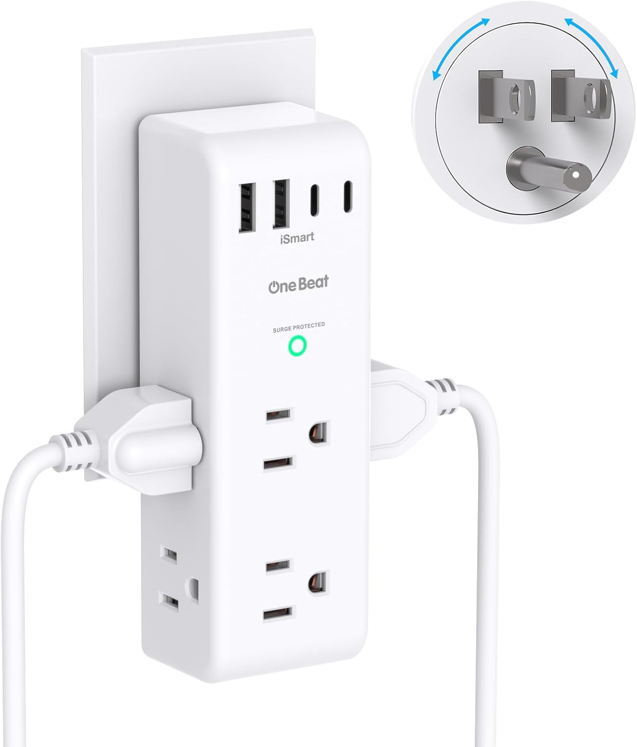 Surge Protector Outlet Extender - with Rotating Plug, 6 AC Multi Plug Outlet ...