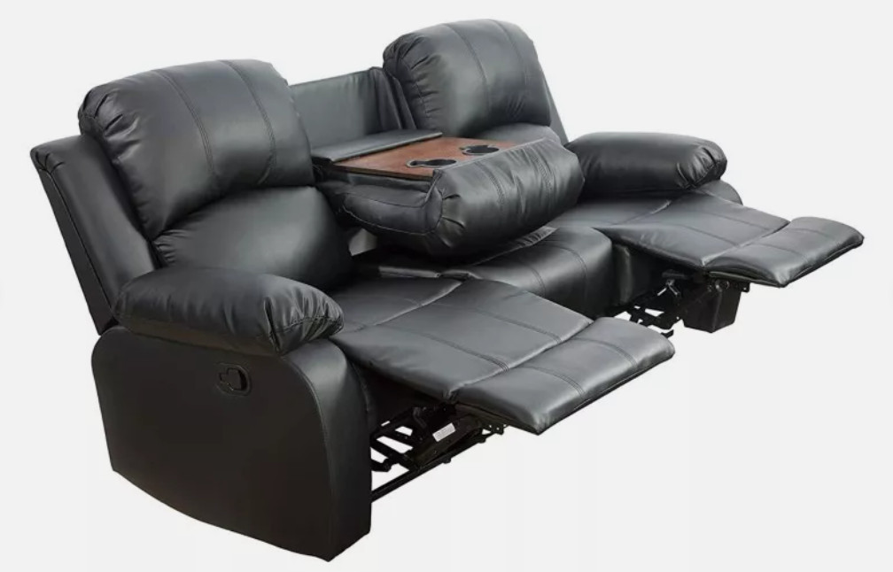 NEW 3PC Sofa Loveseat Chair Black Leather Living Room 5-Seater Recliners Set