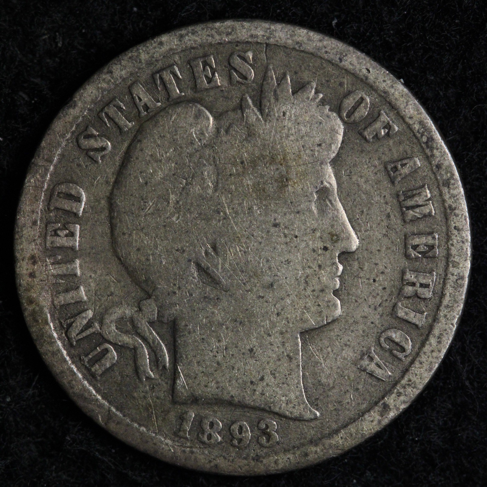 1893-S Barber Silver Dime VG E209 UZDCH