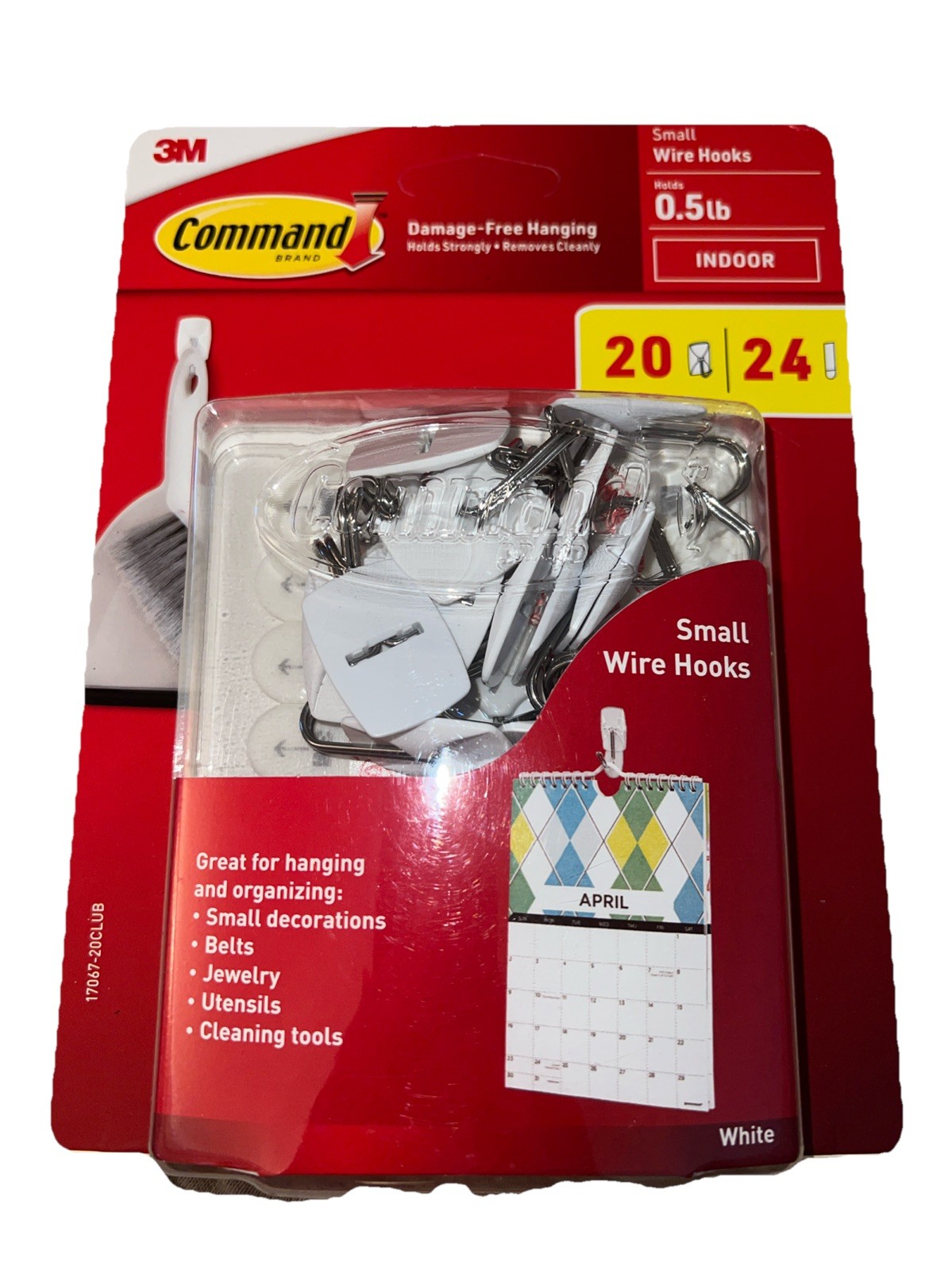 Command Small Wire Toggle Hooks White - Holds .5 lb - 20 Hooks 24 Strips NEW
