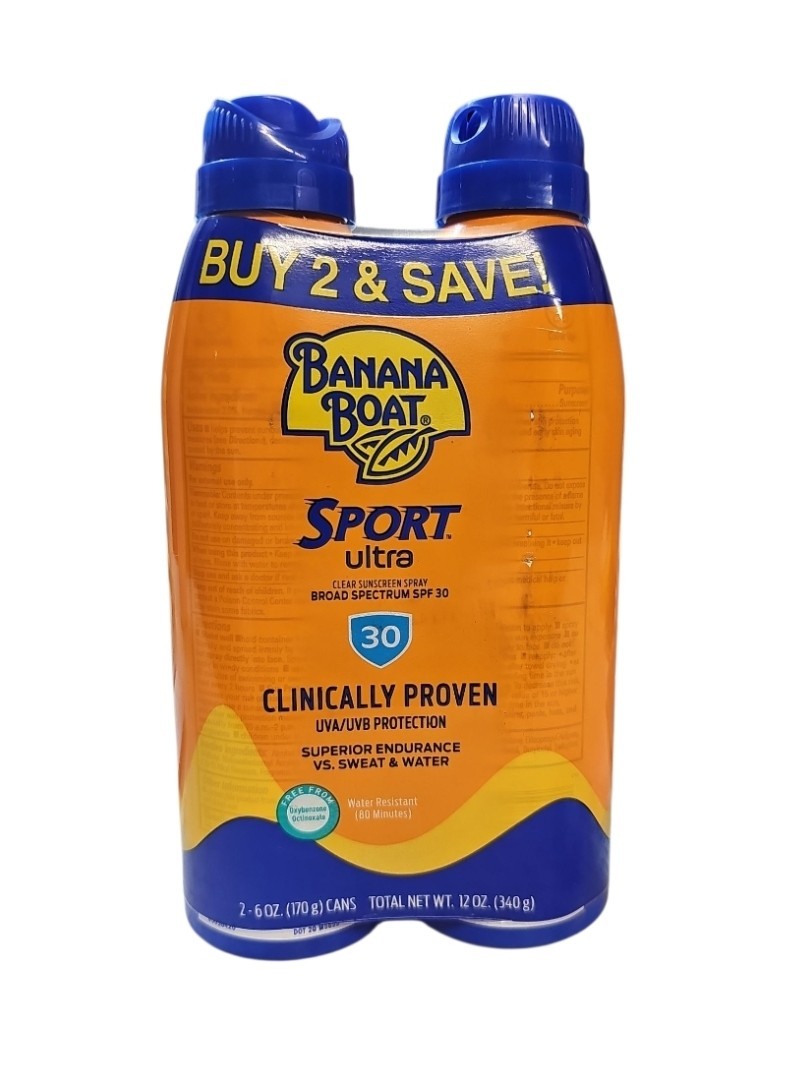 2 Pack Banana Boat Ultra Sport SPF 30 Clear Sunscreen (6oz / 170g each)