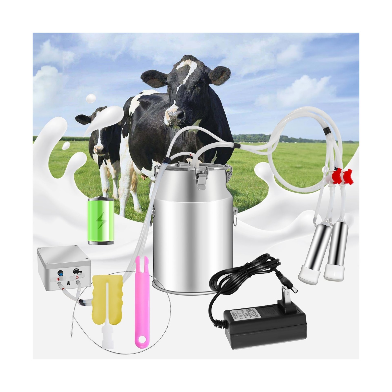 10L Cow Milking Machine Portable Vacuum Pump, Rechargeable Electric Cow Milke...