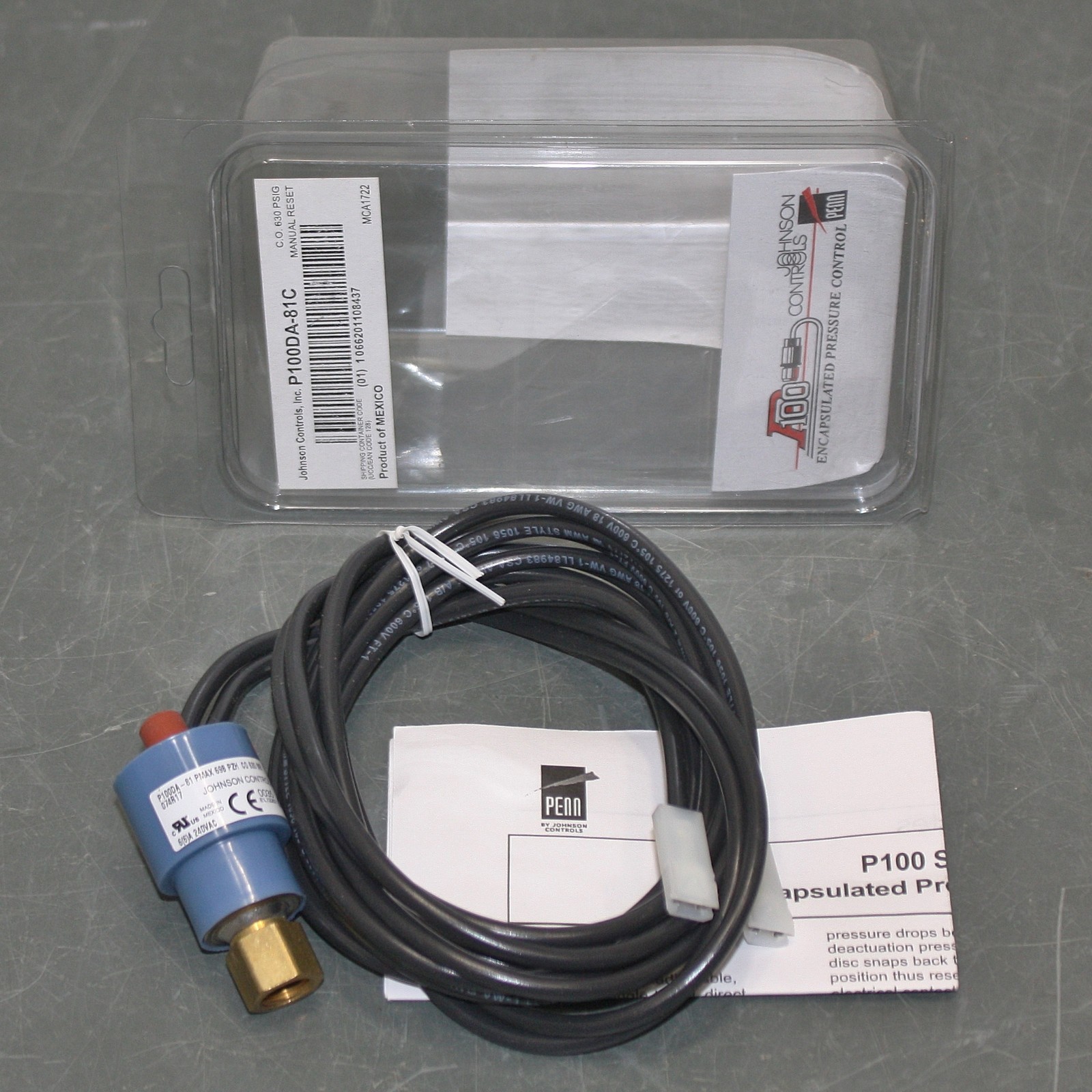 Johnson Controls Pressure Control Switch P100DA-81C, 120/240V AC, 630 psi