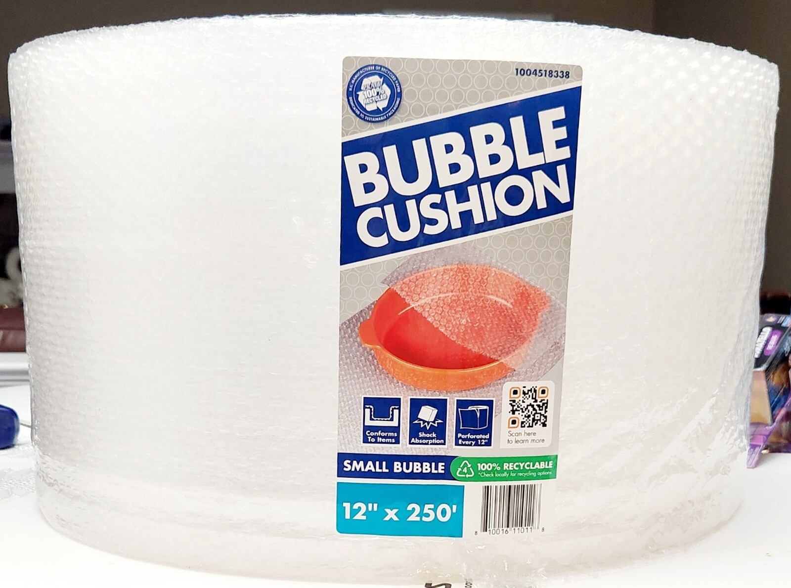 Bubble Cushion 3/16" Small, Perforated Every 12 Inches,  12"x 250 Ft, Clear, New
