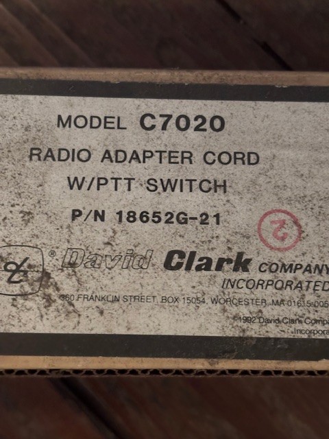 18652G-21/C7020 DAVID CLARK ADAPTER CORD NEW SURPLUS
