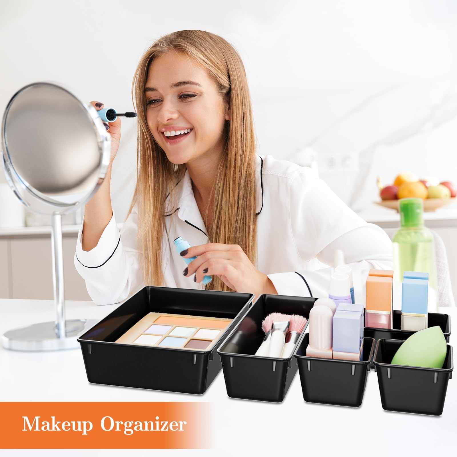 25 PCS Plastic Drawer Organizer Set, 4-Size Versatile Organizer Trays & Stora...